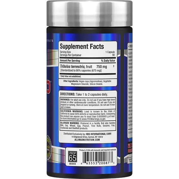 Allmax TribX90 750mg - изглед с хранителни стойности и сапонини