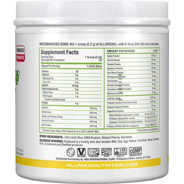 AllMax Allgreens+ хранителна таблица с вкус ананас манго