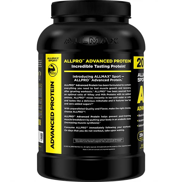 AllMax Nutrition Allmax ALLPRO: Advanced Protein преден изглед на тъмен контейнер с вкус Ванилия