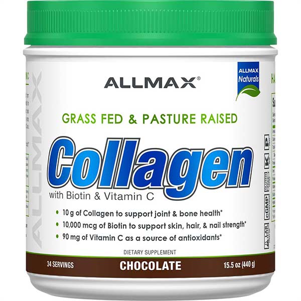 AllMax Nutrition Allmax Collagen Peptides Powder + Vitamins - Chocolate, преден изглед на опаковка