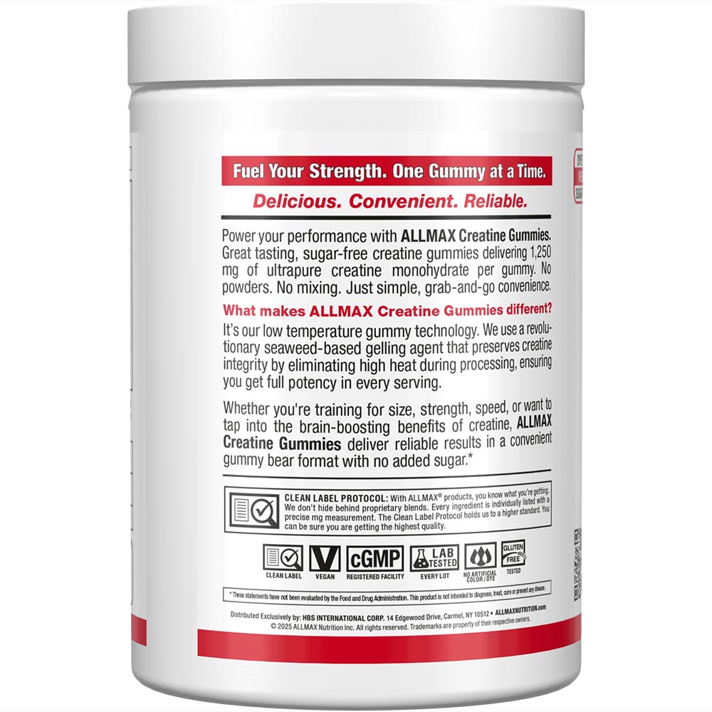AllMax Nutrition Allmax Creatine Gummies, преден изглед на опаковката с плодове
