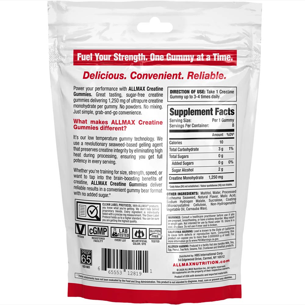 AllMax Nutrition Allmax Creatine Gummies, подробна етикетна информация за единична опаковка