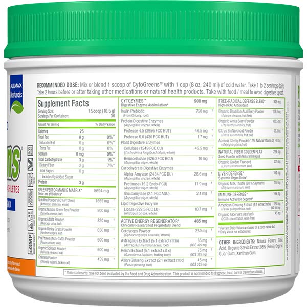 Allmax Nutrition Allmax CytoGreens Super Green Powder, преден изглед на опаковката