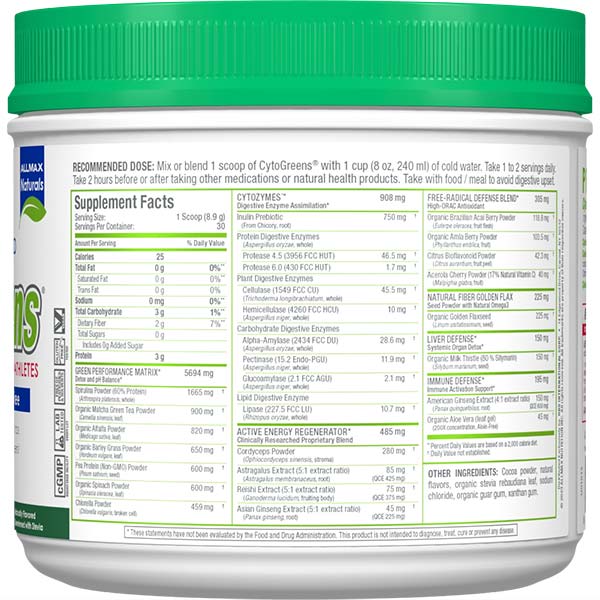Allmax Nutrition Allmax CytoGreens Super Green Powder, преден изглед на опаковката
