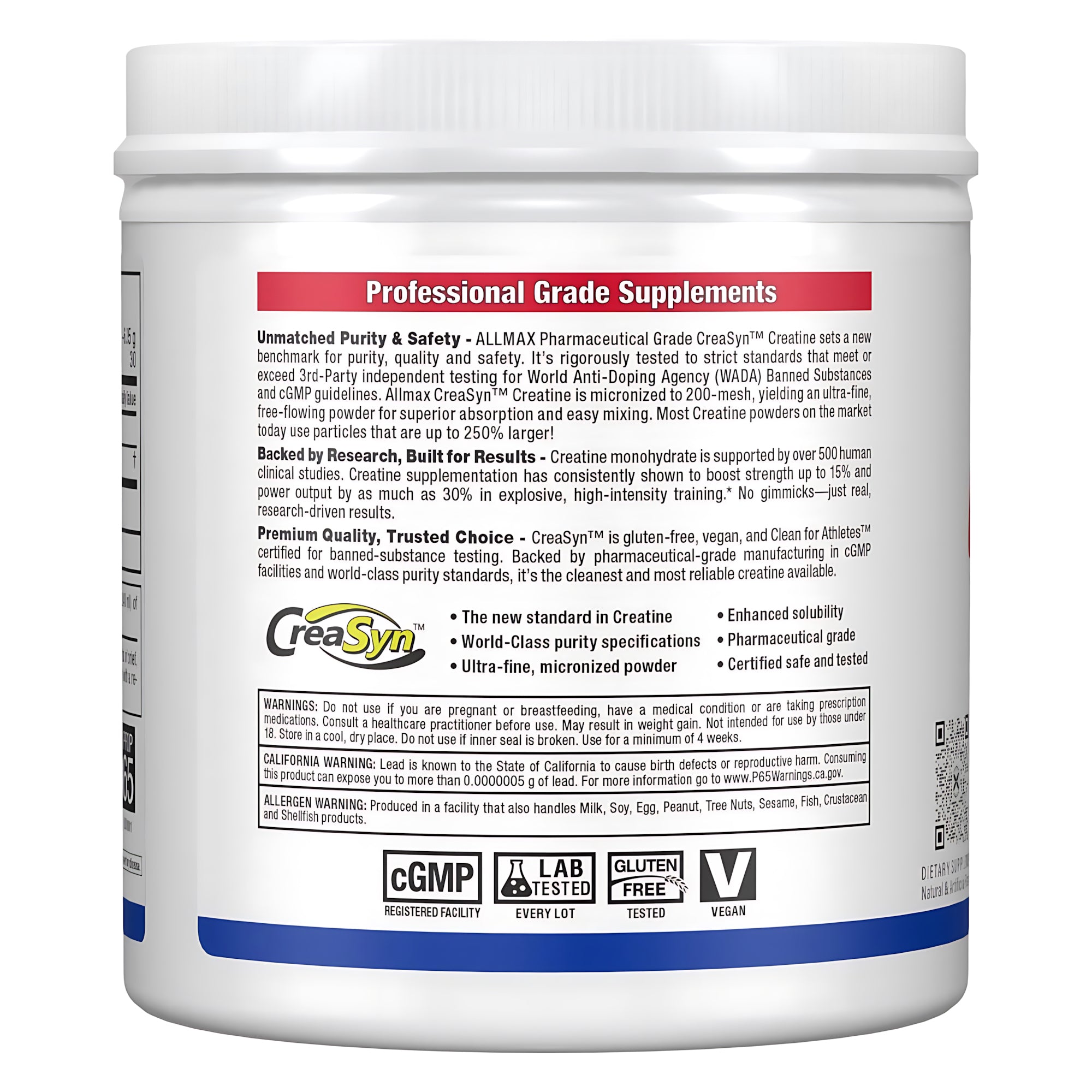 AllMax Nutrition Allmax Flavored Creatine Monohydrate Powder, преден изглед на опаковка с вкус Tropical Fruit Punch