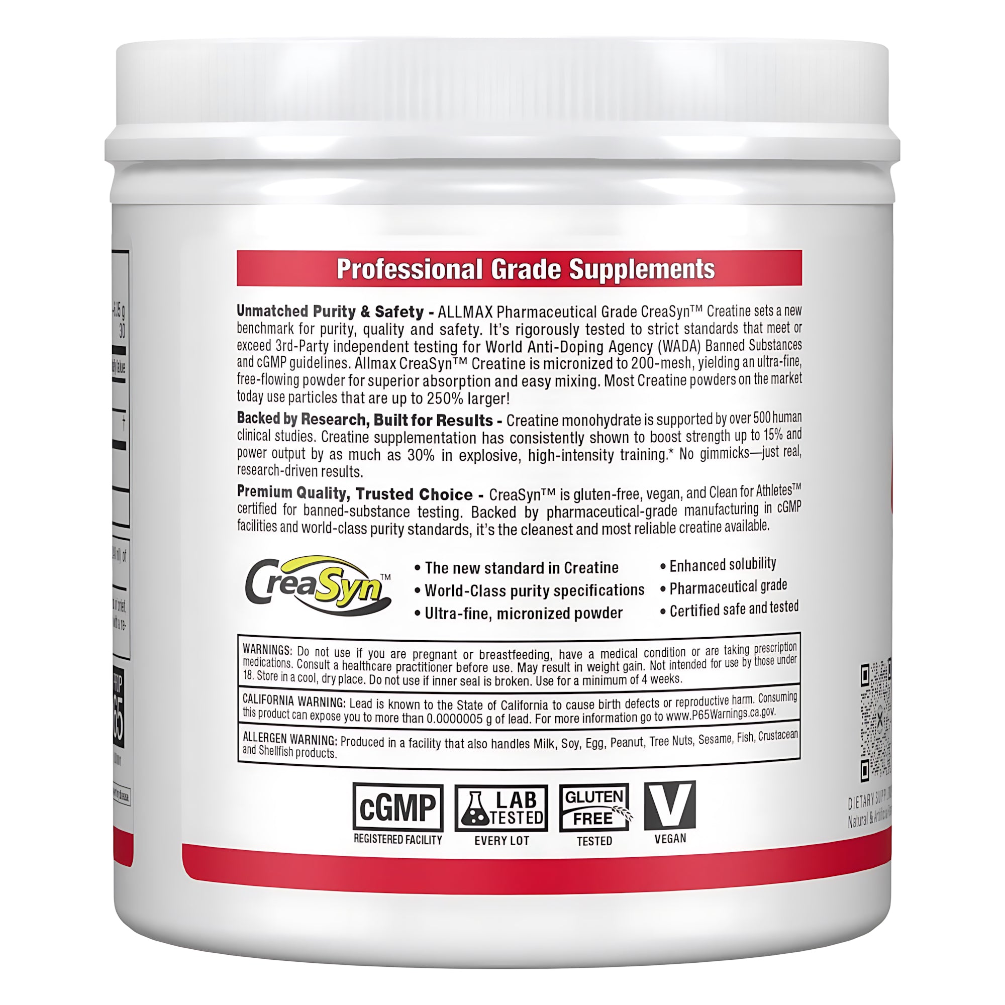 AllMax Nutrition Allmax Flavored Creatine Monohydrate Powder, етикет и част от опаковка