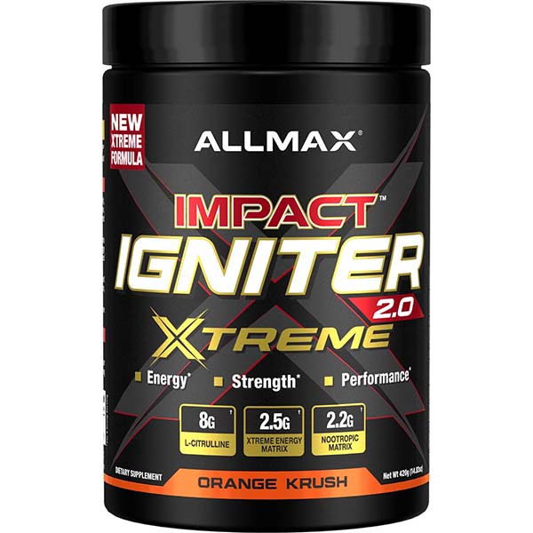 AllMax Nutrition Impact Igniter Xtreme 2.0, хранителна таблица, вкус Orange Krush