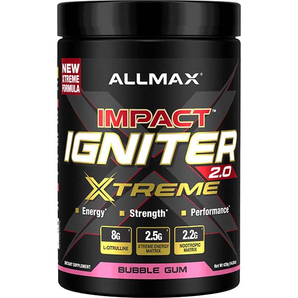 AllMax Nutrition Impact Igniter Xtreme 2.0, хранителна таблица, вкус Bubble Gum