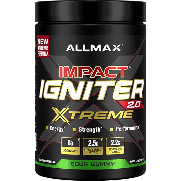 AllMax Nutrition Impact Igniter Xtreme 2.0, хранителна таблица, вкус Sour Gummy