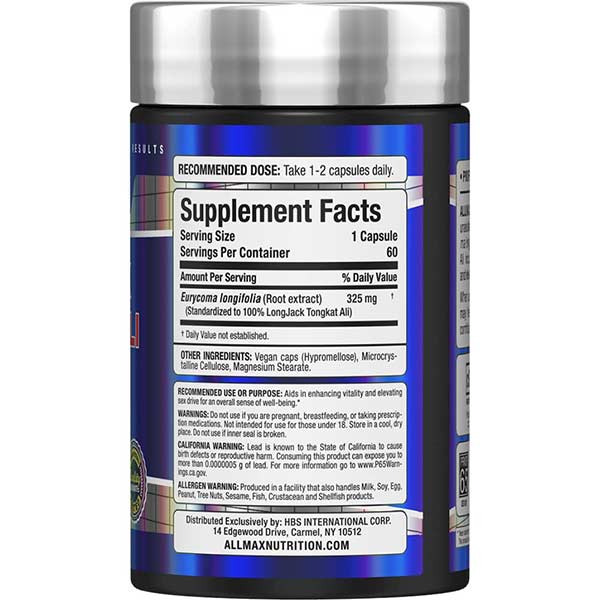 AllMax Nutrition Allmax Longjack Tongkat Ali етикет с подробности за добавката