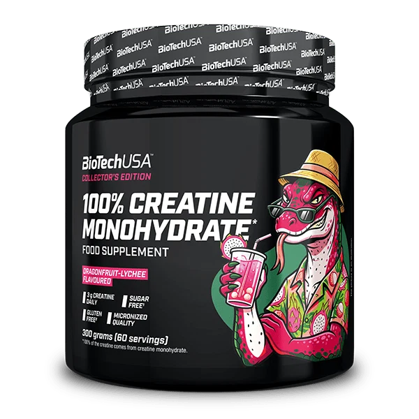 BioTech USA 100% Creatine Monohydrate с вкус на драконов плод и личи, опаковка от 300 грама
