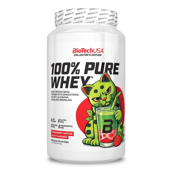 Опаковка на BioTech USA 100% Pure Whey с вкус Strawberry-matcha latte, 900 грама