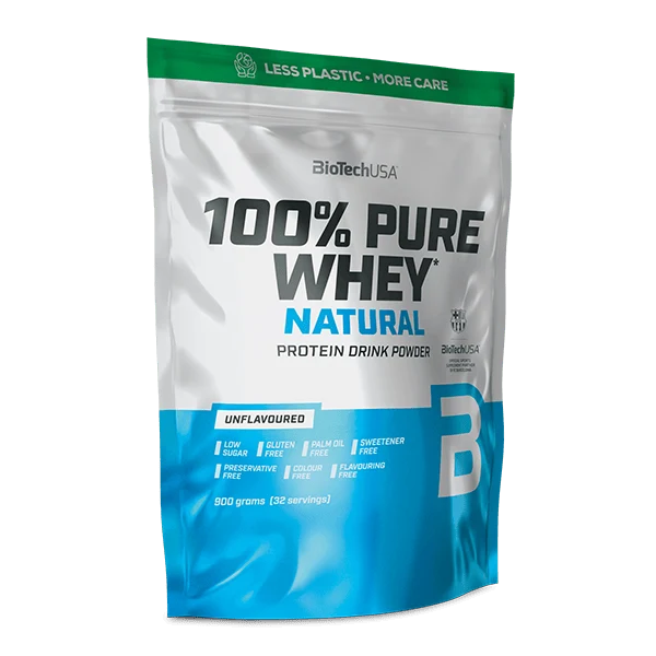 BioTech USA 100% Pure Whey Natural - 900 g, опаковка на бял фон