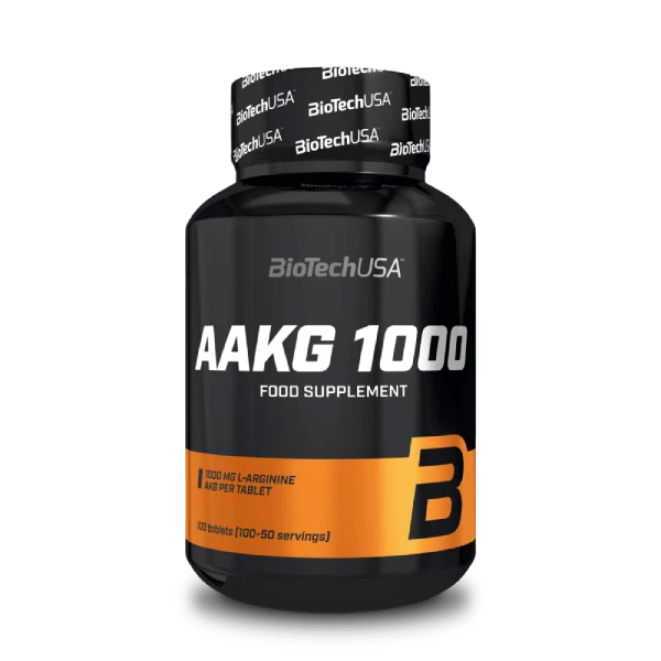 BioTech USA AAKG 1000 - опаковка от 100 таблетки на бял фон