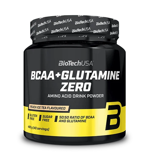 Опаковка на BioTech USA BCAA + Glutamine Zero с вкус на прасковен студен чай, 480 g