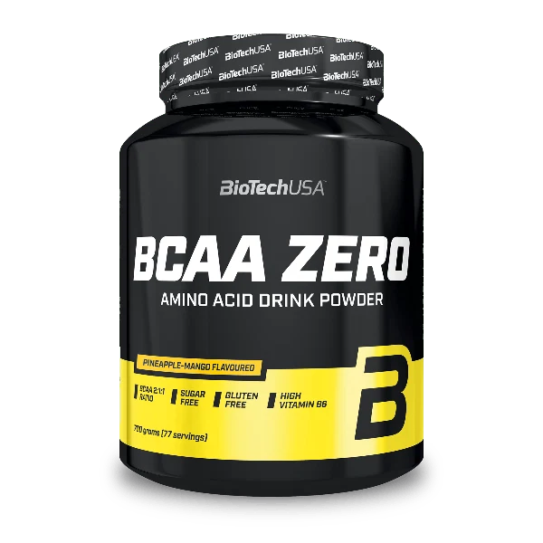 Близка снимка на отворена опаковка BioTech USA BCAA ZERO с прахообразна смес