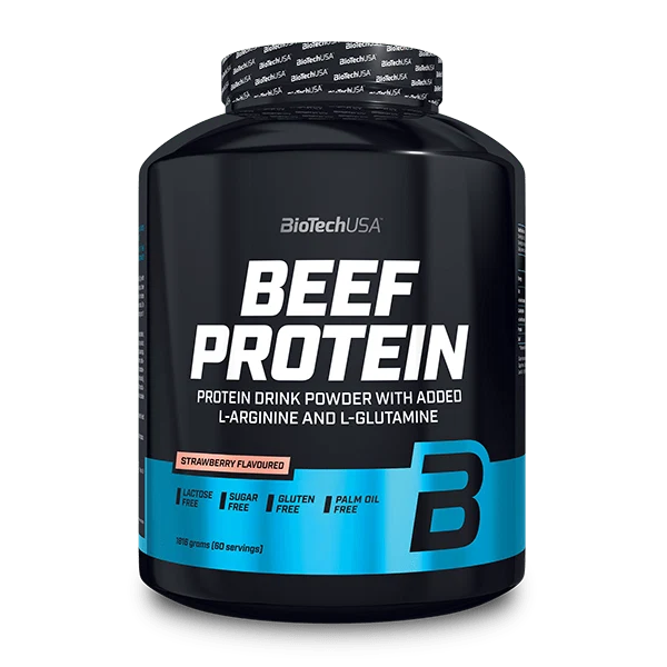 BioTech USA Beef Protein 1816 g - показваща шейкър с приготвена напитка