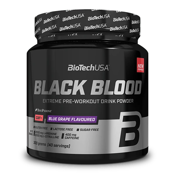 BioTech USA Black Blood CAF+ на фона на спортна екипировка