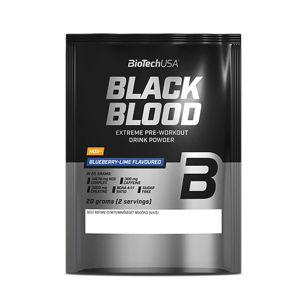 Снимка на BioTech USA Black Blood NOX+ саше в ръка или до шейкър, подчертаваща удобството за употреба