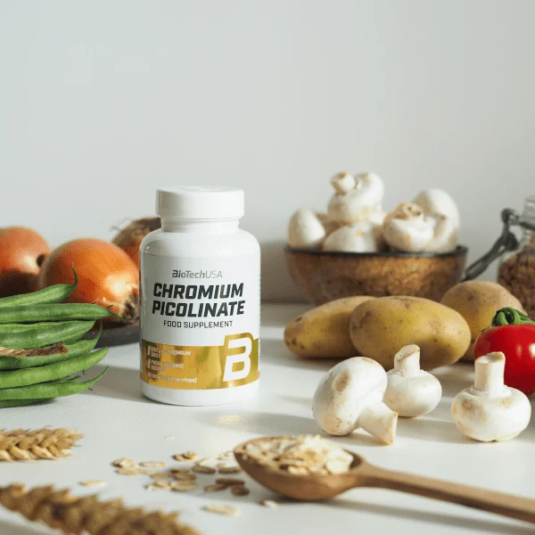 Опаковка BioTech USA Chromium Picolinate, показваща етикета с информация за хранителните стойности