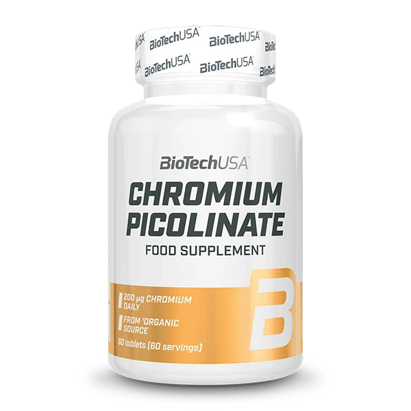Опаковка BioTech USA Chromium Picolinate с 60 таблетки, представена отпред
