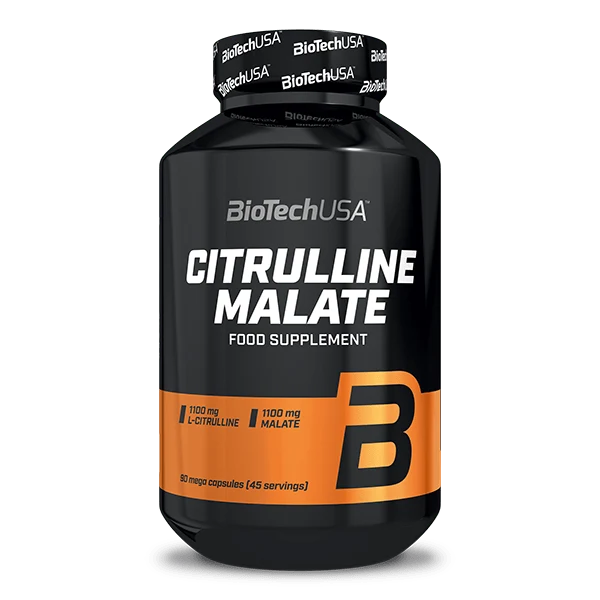 Опаковка на BioTech USA Citrulline Malate с 90 мегакапсули на бял фон