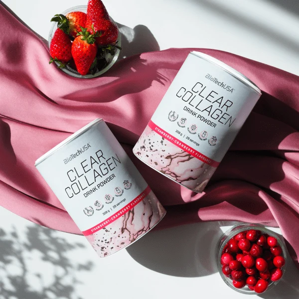 Опаковка BioTech USA Clear Collagen drink powder 308g, страничен изглед с хранителна информация