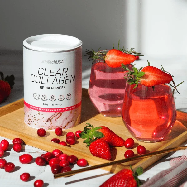 Илюстрация на BioTech USA Clear Collagen drink powder в чаша, готов за консумация