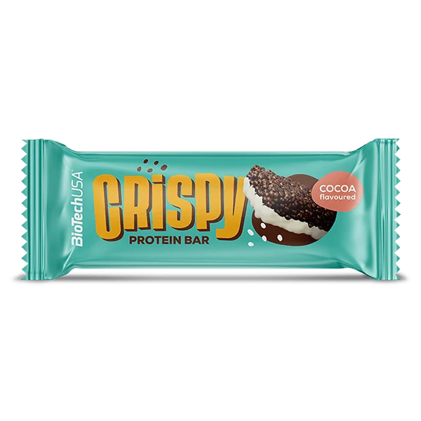 BioTech USA Crispy Protein Bar с какао - изглед отпред на опаковката с логото на марката и името на продукта