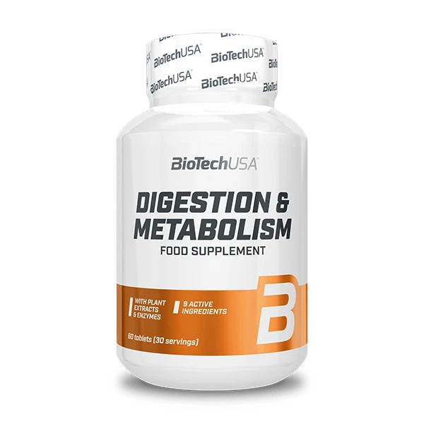 Опаковка на BioTech USA Digestion & Metabolism с 60 таблетки, на бял фон