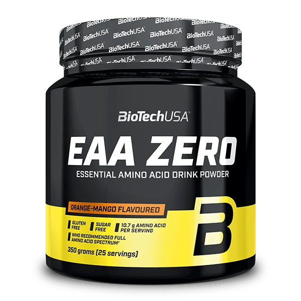 BioTech USA EAA ZERO 350g – изображение на продукта с плодове, символизиращи вкуса ананас-манго