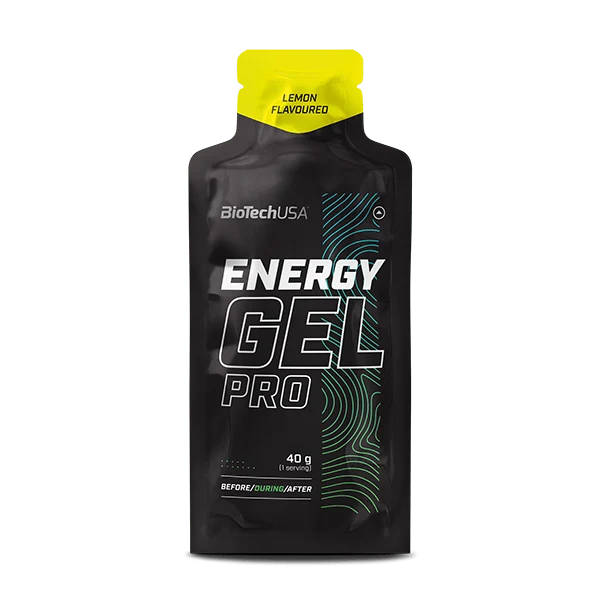 Опаковка на BioTech USA Energy Gel PRO с вкус на портокал, подчертаваща енергизиращите свойства и удобния формат.