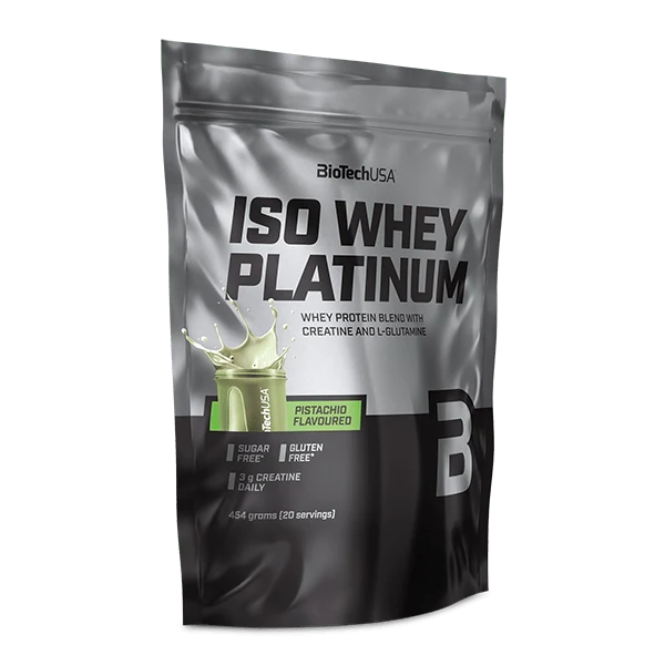 Опаковка BioTech USA Iso Whey Platinum 454 g с вкус Шамфъстък