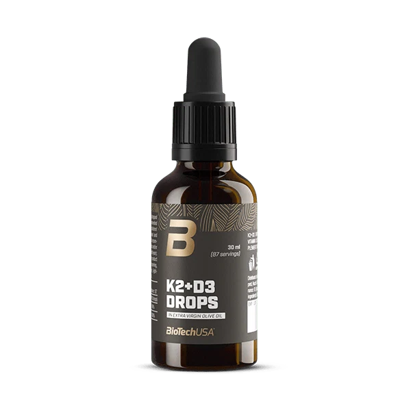 BioTech USA K2+D3 Drops - 30 ml, течна добавка с витамини K2 и D3