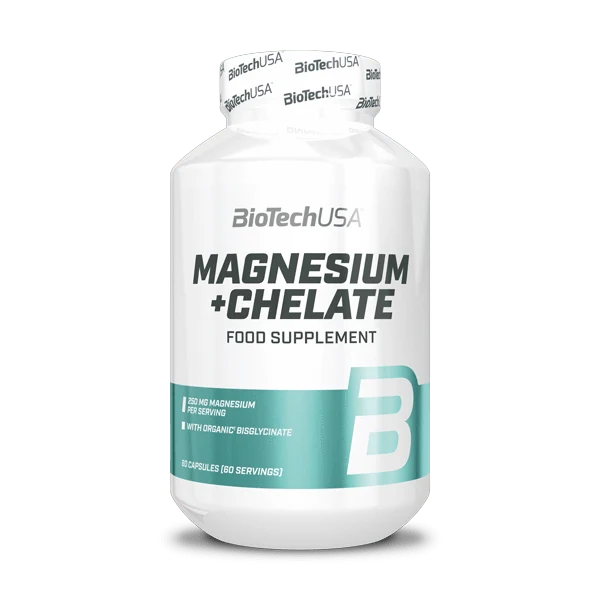 Опаковка BioTech USA Magnesium + Chelate с 60 таблетки, на преден план