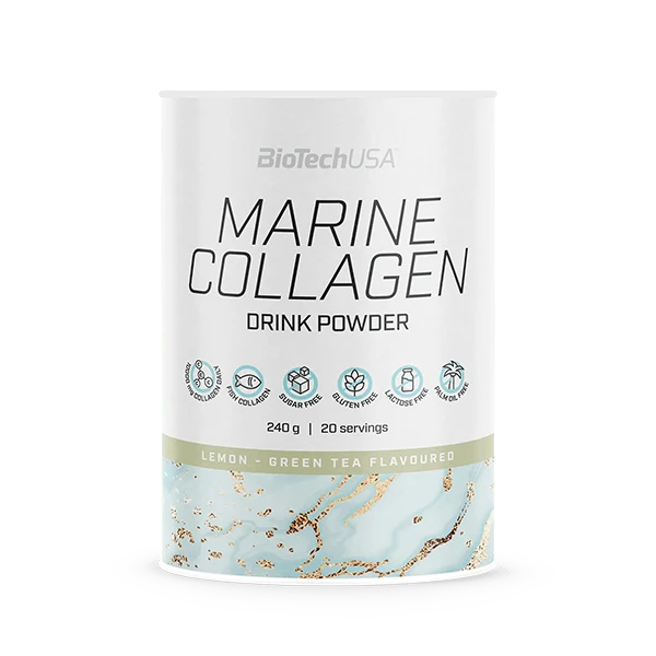 Опаковка BioTech USA Marine Collagen drink powder - 240 g, вкус зелен чай-лимон