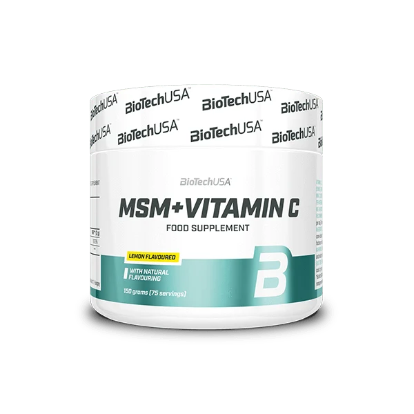 Опаковка на BioTech USA MSM + Vitamin C 150g на бял фон