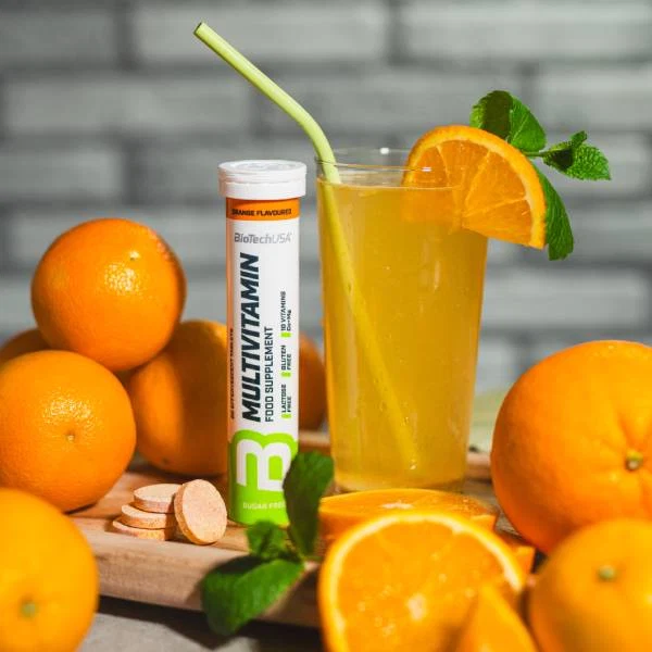 Блистер с ефервесцентни таблетки BioTech USA Multivitamin, показващ формата на таблетките
