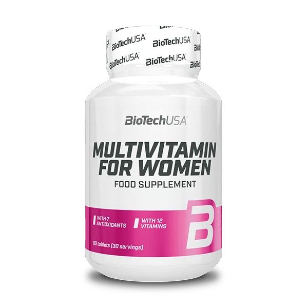 Опаковка BioTech USA Multivitamin for Women с логото на марката и надпис за 60 таблетки.