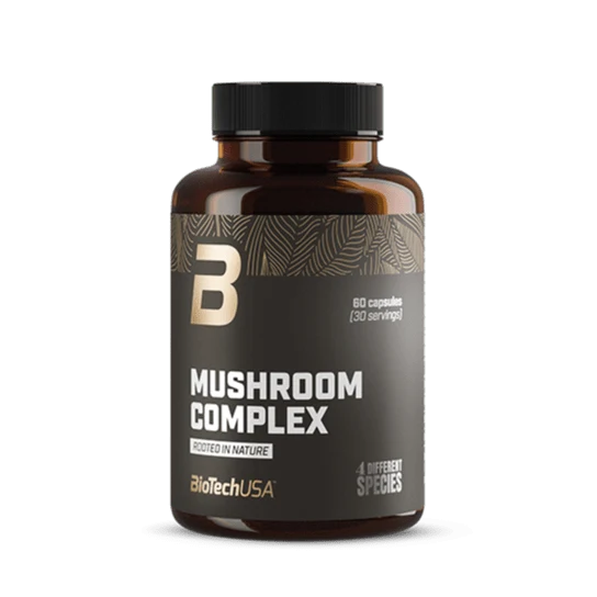 BioTech USA Mushroom Complex - опаковка с 60 капсули, показваща логото на марката и името на продукта.