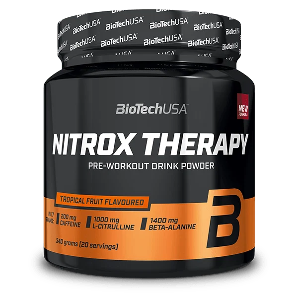 Опаковка BioTech USA Nitrox Therapy с вкус на синьо грозде, с акцент върху категорията "Азотни/напомпващи".