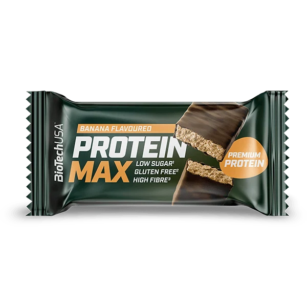 Разнообразие от BioTech USA Protein Max барове в различни вкусове, подредени един до друг