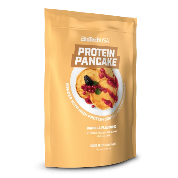 Опаковка на BioTech USA Protein Pancake powder, вкус ванилия, на бял фон