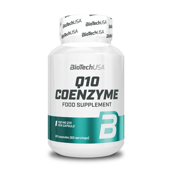 Опаковка на BioTech USA Q10 Coenzyme 100 mg с 60 капсули, показана отпред