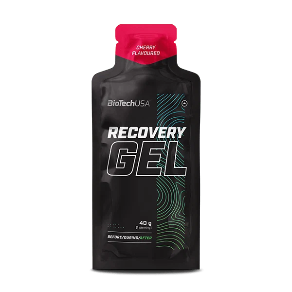 BioTech USA Recovery Gel 40 г с вкус на череша, изобразен на бял фон