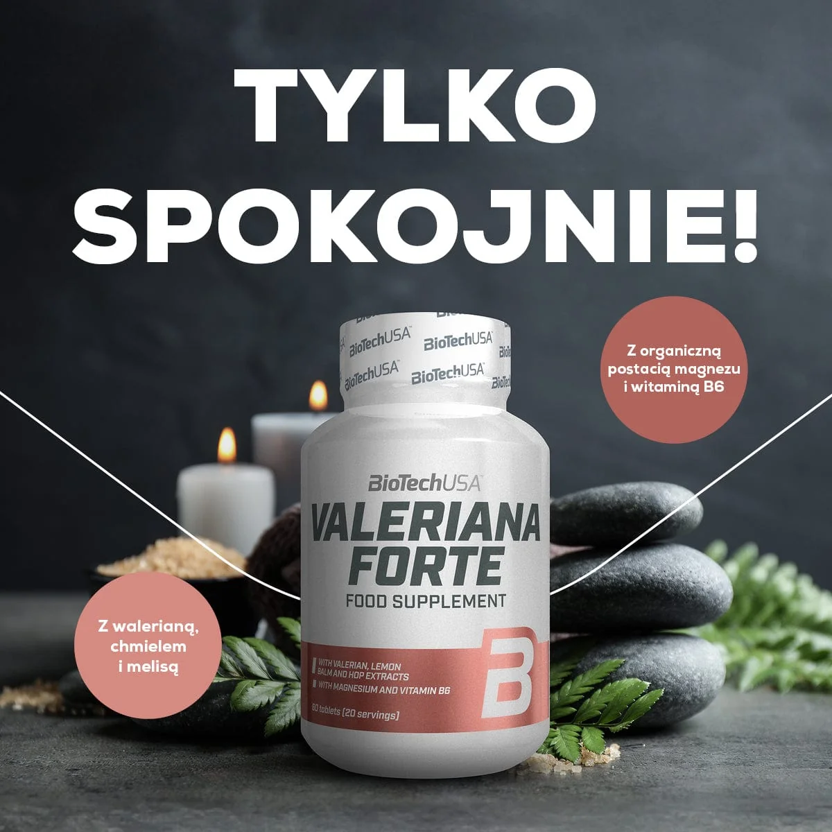 Близка снимка на опаковката на BioTech USA Valeriana Forte, показваща съдържанието и марката