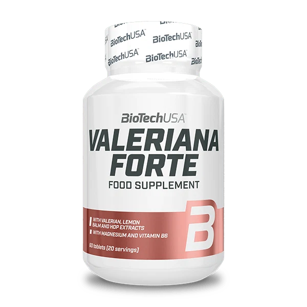 Опаковка на BioTech USA Valeriana Forte с 60 таблетки, на преден план