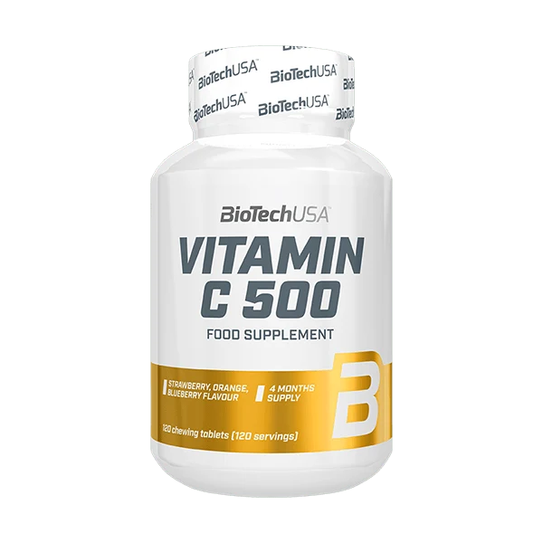 Опаковка на BioTech USA Vitamin C 500 с 120 дъвчащи таблетки