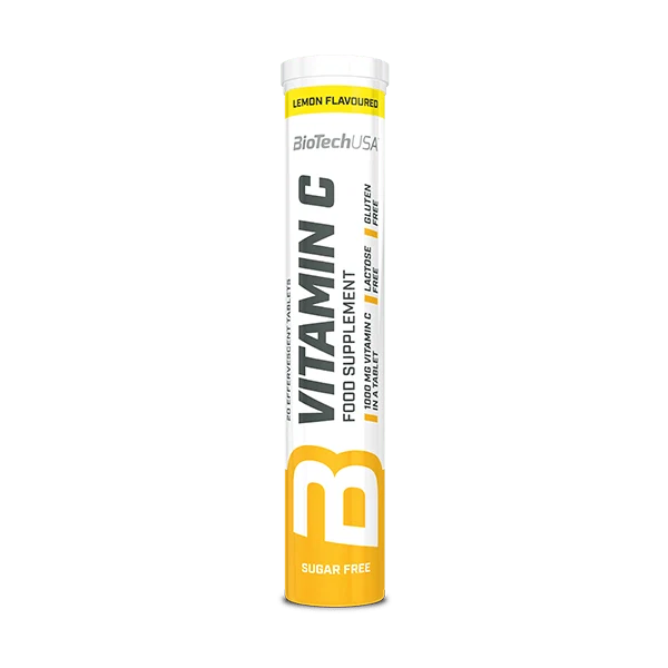 Опаковка на BioTech USA Vitamin C ефервесцентни таблетки, 20 броя