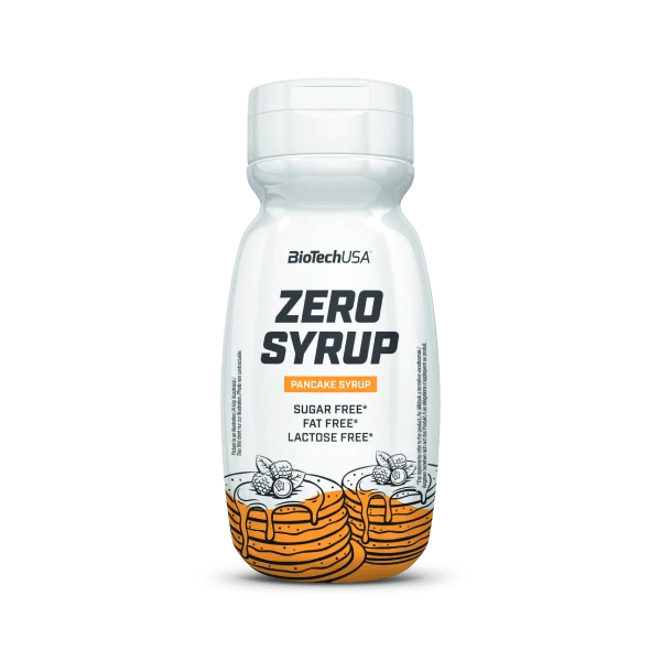 Близък план на етикета на BioTech USA Zero Syrup, показващ марката и продукта